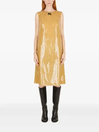 Raf Simons Logo-patch Sleeveless Midi Dress In Gold