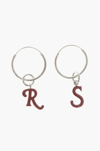 Raf Simons Metal Hoop Earrings With Monogram In Silver