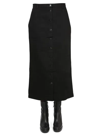 Raf Simons Chic Midi Skirt With Front Button Closure And Belt In Black