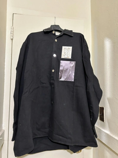 Pre-owned Raf Simons Oversized Denim Button Shirt Patch Punk Robert Mapplethorpe In Black