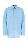Raf Simons Relaxed Fit Cotton Shirt With Rounded Hemline In Light Blue