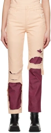 Raf Simons Pink & Burgundy Double Destroyed Jeans In 3951 Salmon Burgundy