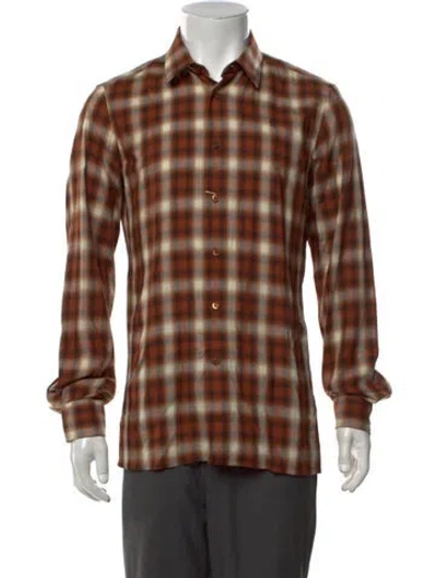 Pre-owned Raf Simons Plaid Print Long Sleeve Shirt W/ Tags In Brown