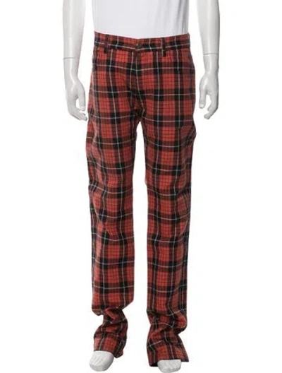 Pre-owned Raf Simons Plaid Print Pants In Red
