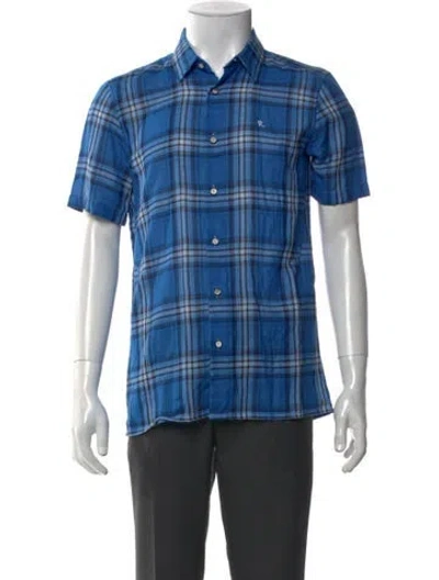Pre-owned Raf Simons Plaid Print Short Sleeve Shirt In Blue
