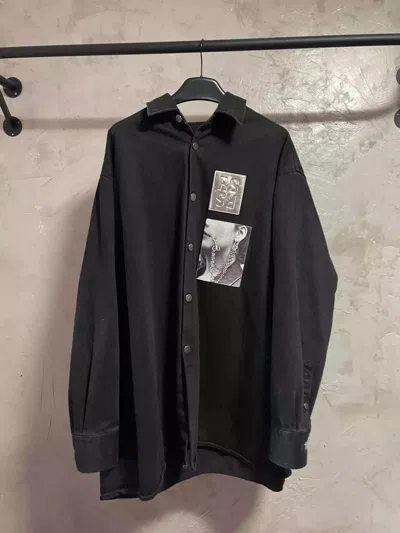 Pre-owned Raf Simons Portrait Leather Silhouette Denim Jacket In Black
