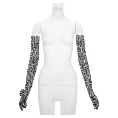 Pre-owned Raf Simons Prada 2021  Runway Black White Wool Triangle Pocket Long Gloves M