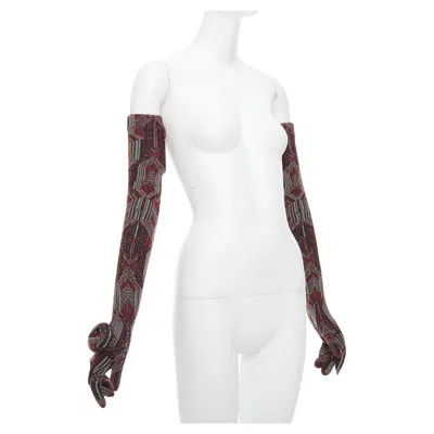 Pre-owned Raf Simons Prada 2021  Runway Geometric Jacquard Triangle Pocket Long Gloves M In Gray