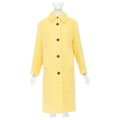 Pre-owned Raf Simons Prada 2021  Runway Pastel Yellow Wool Boucle Long Oversized Coat It38