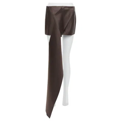 Pre-owned Raf Simons Prada 2022 Runway Brown Silk Satin Origami Trail Train Mini Skirt It40 S