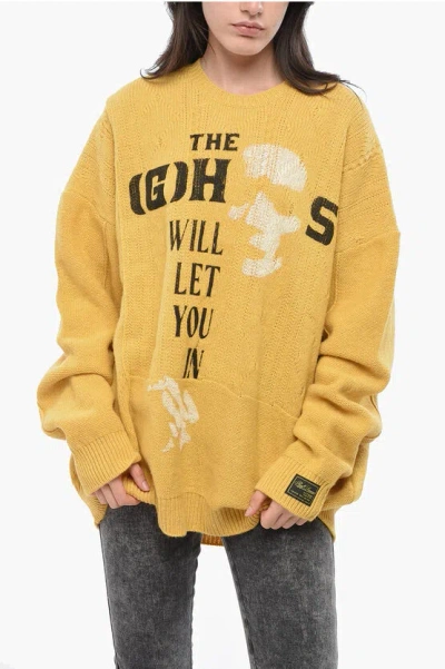 Raf Simons Printed Merino Wool Loose Fit Crew-neck Sweater Grösse S In Yellow