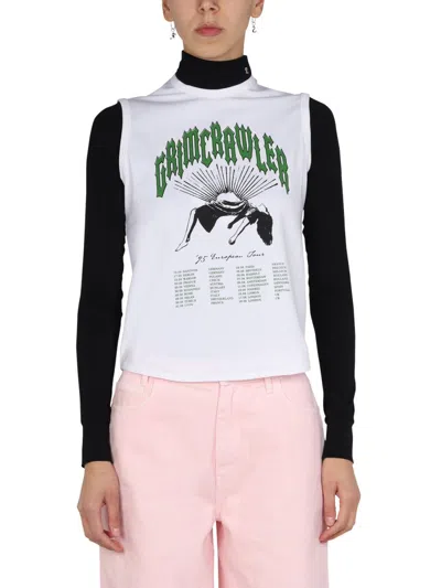 Raf Simons Printed Roll-neck Top In White