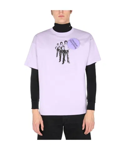 Raf Simons Question Everything Badge-detail T-shirt In Pink