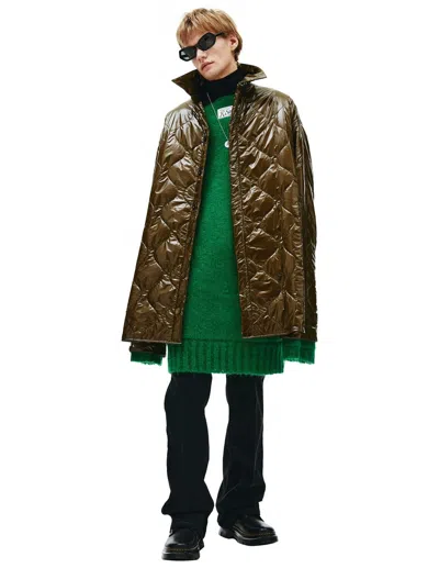 Pre-owned Raf Simons Quilted High-shine Coat In Khaki