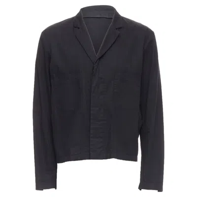 Raf Simons Raf Cotton Blend Hidden Collar Stand Ruched Blazer In Black