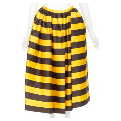 Pre-owned Raf Simons Rare Prada 2022  Tropica Graphic Silk Wool Striped Midi Full Skirt In Yellow