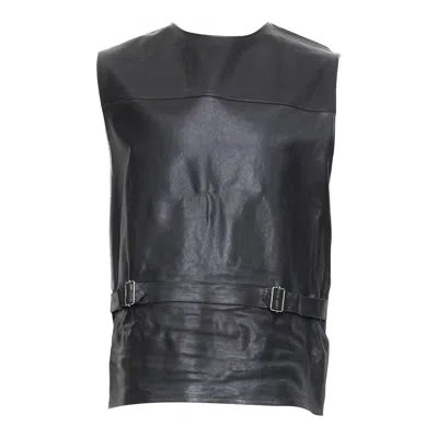 Pre-owned Raf Simons Rare Prada 2023 Runway  Vitello Calfskin Leather Buckle Vest It48 M In Black
