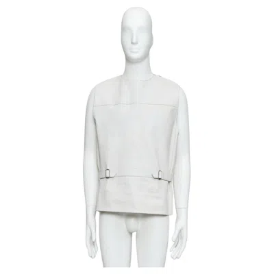 Pre-owned Raf Simons Rare Prada 2023 Runway  Vitello Calfskin Leather Buckle Vest It50 L In Gray