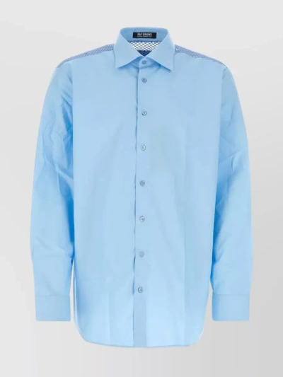 Raf Simons Relaxed Fit Cotton Shirt With Rounded Hemline In Blue