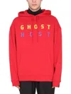 Raf Simons Graphic Print Hooded Sweatshirt With Front Pocket In Red