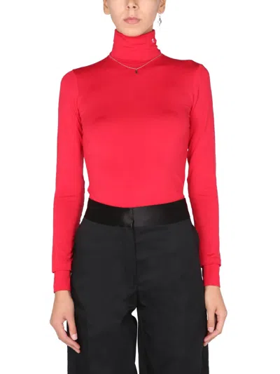 Raf Simons Roll-neck Jersey Top In Red