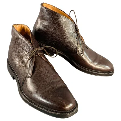 Pre-owned Raf Simons Size 8 Brown Pebble Grain Leather Lace-up Ankle Chukka Boots