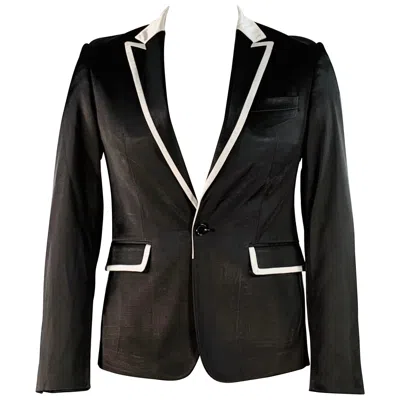 Pre-owned Raf Simons Size L Black White Satin Wool Acrylic Peak Lapel Contrast Trim Sport Coat