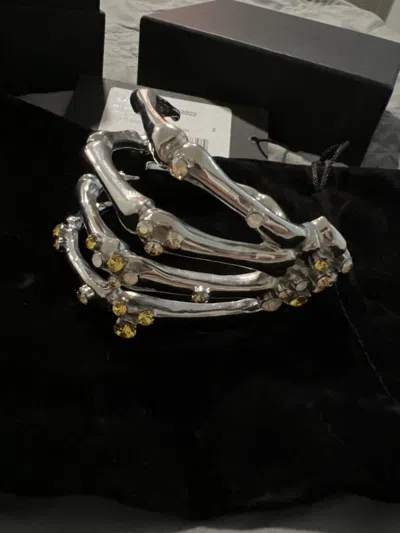 Pre-owned Raf Simons Skeleton Bracelet With Cluttered Strass In Silver