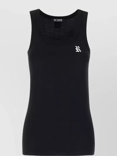 Raf Simons Sleeveless Cotton Top Logo Print In Black