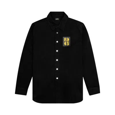 Pre-owned Raf Simons Slim Fit Denim Shirt With Leather Patch 'black'