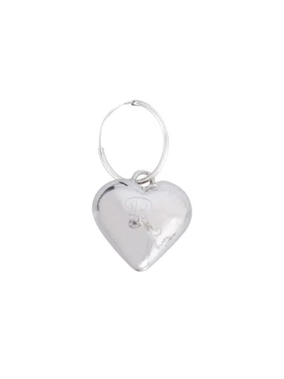 Raf Simons Small Heart Single Earrings With R In Silver