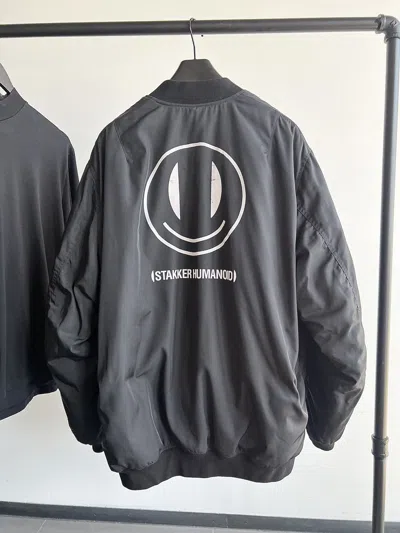 Pre-owned Raf Simons Smiley Stakker Humanoid Bomber Jacket In Black
