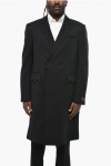 Raf Simons Solid Color Double-breasted Coat With Scalloped Flap Pockets In Black