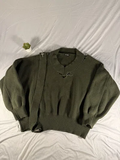Pre-owned Raf Simons Ss18 Fireman Buckle Oversized Sweater Green Wool