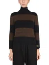 Raf Simons Striped Crew Neck Sweater In Brown