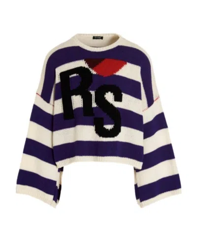 Raf Simons Striped Knitted Wool Pullover In Black