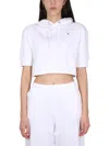 Raf Simons Cropped White Sweatshirt With Drawstring Hood In White