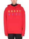 Raf Simons Graphic Print Hooded Sweatshirt With Front Pocket In Red