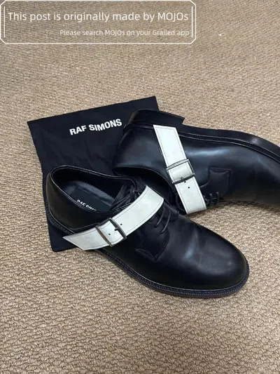 Pre-owned Raf Simons Sz 43  White Belt Stripe Derby Shoes In Black