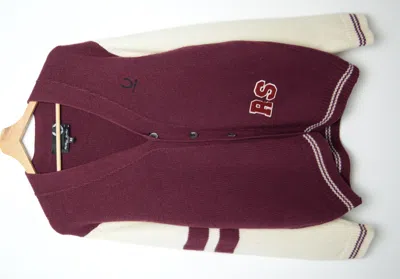 Pre-owned Raf Simons Varsity Wool/cashmere Cardigan In Burgundy