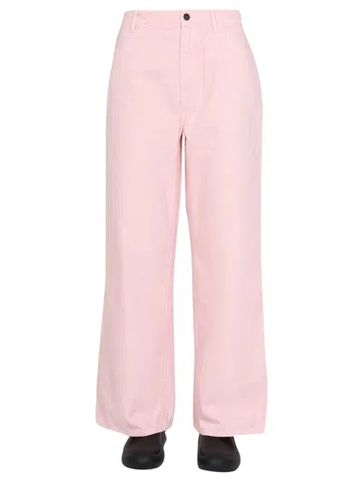 Raf Simons Wide Leg Cotton Denim Pants In Pink
