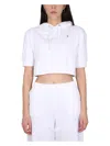 Raf Simons Cropped White Sweatshirt With Drawstring Hood In White