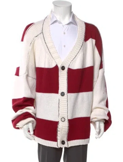 Pre-owned Raf Simons Wool Colorblock Pattern Cardigan In Red