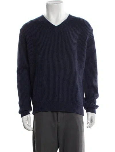 Pre-owned Raf Simons Wool V-neck Pullover W/ Tags In Blue