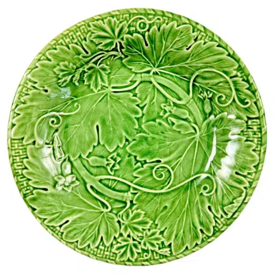 Pre-owned Rafael Bordalo Pinheiro Bordallo Pinheiro Green Grape Vine & Basket Weave Green Plate In Purple