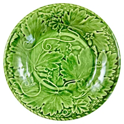 Pre-owned Rafael Bordalo Pinheiro Bordallo Pinheiro Green Grape Vine & Basket Weave Green Plate In Purple