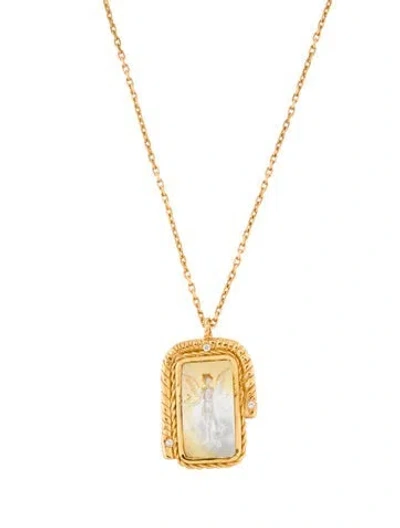 Pre-owned Rafael Indiana Crystal & Mother Of Pearl Angel Pendant Necklace, 25.25" In Multi