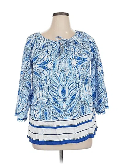Pre-owned Rafaella 3/4 Sleeve Blouse In Blue