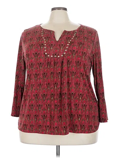 Pre-owned Rafaella 3/4 Sleeve Blouse In Burgundy