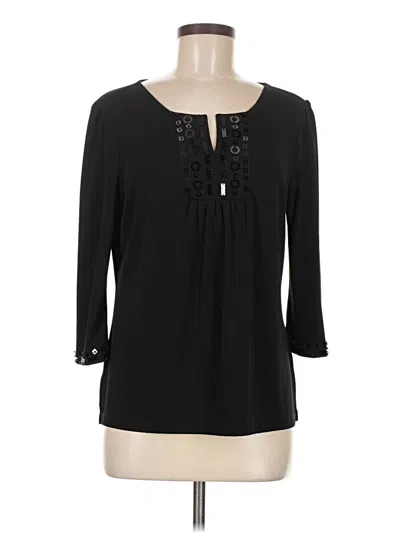 Pre-owned Rafaella 3/4 Sleeve Top Black Keyhole Neckline Tops